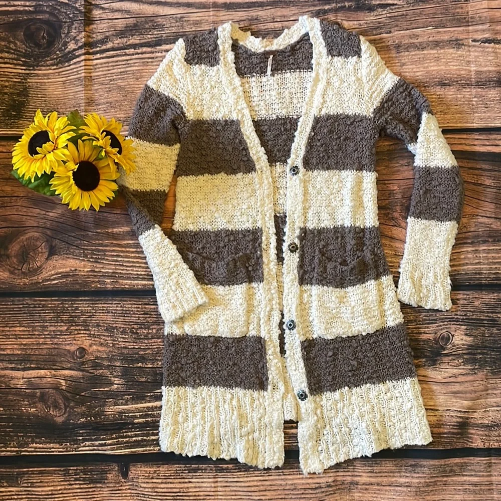 Free People Cuddle Bear Stripe Boucle Cardigan Sweater